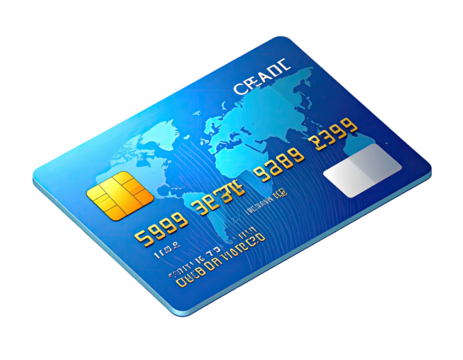 A digitally rendered credit card displays a world map on its surface - Powered by Adobe