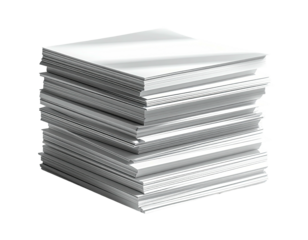 Stack of white paper sheets, viewed from a slightly angled perspective, with sharp shadows