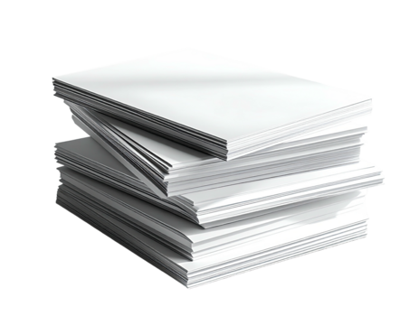 Close-up of a stack of clean, white paper sheets, layered and ready for use