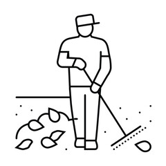 Man raking leaves wearing a hat