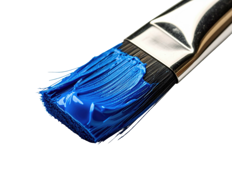 Close-up of a paint brush with vibrant blue color against a black background