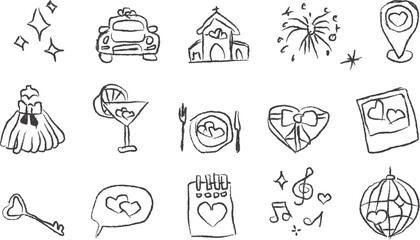 wedding items hand drawn icon
