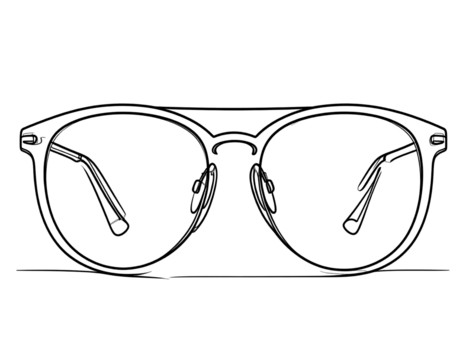 A frontal, minimalist outline of transparent eyeglasses, showcasing delicate frames against a void