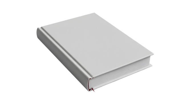 Blank hardcover book with a bookmark, perfect for mockups, presentations, and design projects requiring a clean, modern aesthetic with space for text.