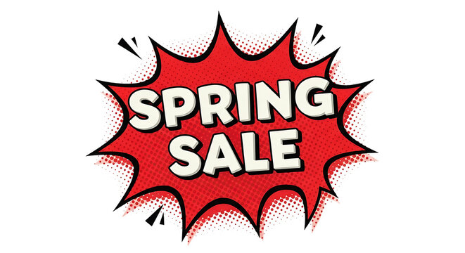 Spring sale comic burst promotion with halftone dots - Powered by Adobe