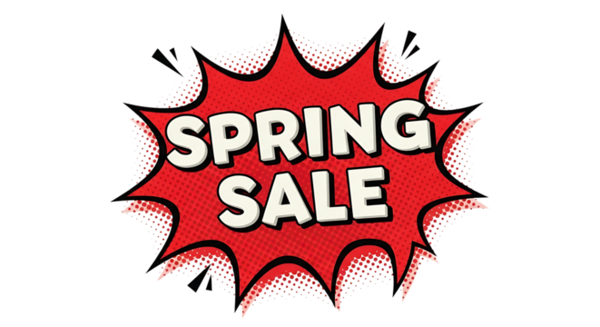 Spring sale comic burst promotion with halftone dots - Powered by Adobe