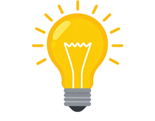 Animated image of a glowing, yellow light bulb, with radiating light rays, on a black background