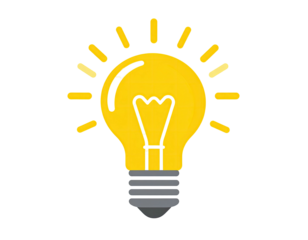 Cartoon illustration of a bright yellow lightbulb radiating light against a stark black background