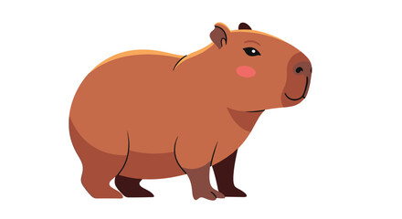 Obraz premium Charming cartoon capybara, depicted standing gracefully and looking inquisitively sideways, rendered simply on a clear white background.