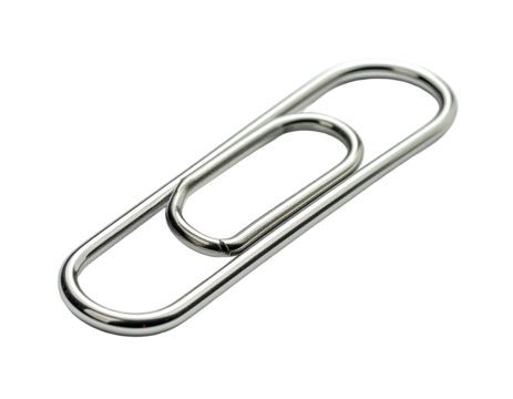 Close-up of a shiny, metallic paperclip against a pure black background