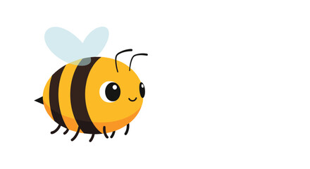 Obraz premium Adorable cartoon bumblebee, characterized by its sweet big eyes and delicate wings, cheerfully buzzing across a pristine white background.