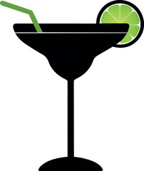 Margarita Cocktail Silhouette with Lime Garnish and Straw for Tropical Beverage Design