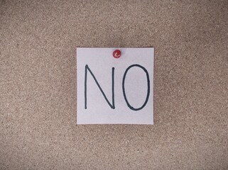 Pink Note With NO On Cork Board &ndash; Motivation And Life Balance Concept