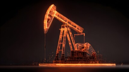 Digital wireframe representation of an energy extraction pump glows against a dark background