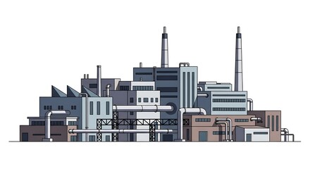 Obraz premium Illustration of factory industrial building plant pollution chimney smoke production manufacturing complex