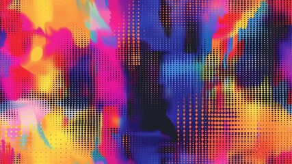 Seamless abstract digital art with vibrant colors and halftone patterns. Camera slowly moves up pedestal. 16:9 Organic texture loop. - Powered by Adobe
