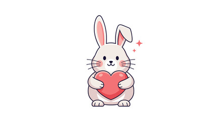 Fototapeta premium Adorable white bunny holding a plump red heart, radiating subtle sparkles, symbolizing love, affection, and tenderness, perfect for romantic or sweet child-oriented themes.