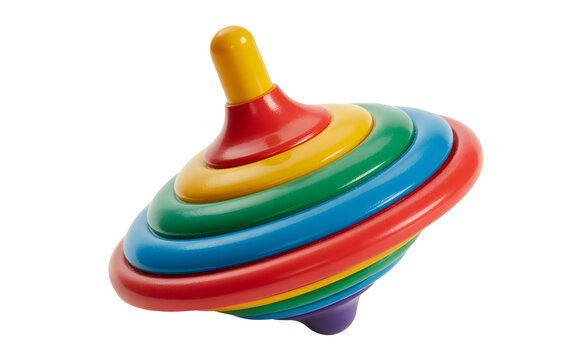 Vibrant, colorful spinning top toy isolated against a black backdrop, perfect for playful design, childhood concepts, and creative projects