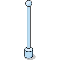 Light blue medical symbol icon of a staff with a globe on top and a circular base on a transparent white background casting a subtle shadow