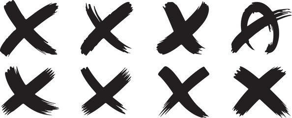 Bold, hand-drawn black 'X' marks and symbols create a dynamic, modern graphic element for design projects, offering a raw, artistic feel.