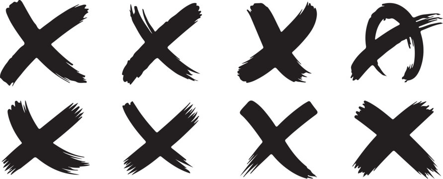 Bold, hand-drawn black 'X' marks and symbols create a dynamic, modern graphic element for design projects, offering a raw, artistic feel.