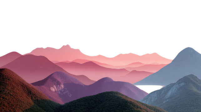 Mountains Silhouette at Sunset: An evocative silhouette of layered mountains at sunset in a gradient of colors creating a picturesque panoramic views. Capturing the serenity and majesty of nature.