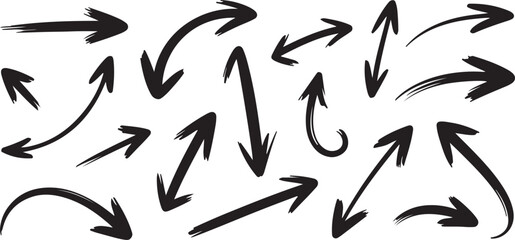 Dynamic hand drawn black arrows pointing in multiple directions add visual flair to designs, guiding focus with bold strokes.