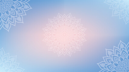 Round mandala on colorfull gradient background. Translucent mesh pattern in the form of a mandala. Mandala with floral patterns. Pastel Yoga template. Gradient background with round mandala