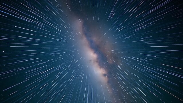 Star trails converging into a radiant point, piercing through the Milky Way in long exposure. - Powered by Adobe