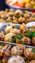 Delicious Escargots - A Culinary Delight of Snails with Herbs.
