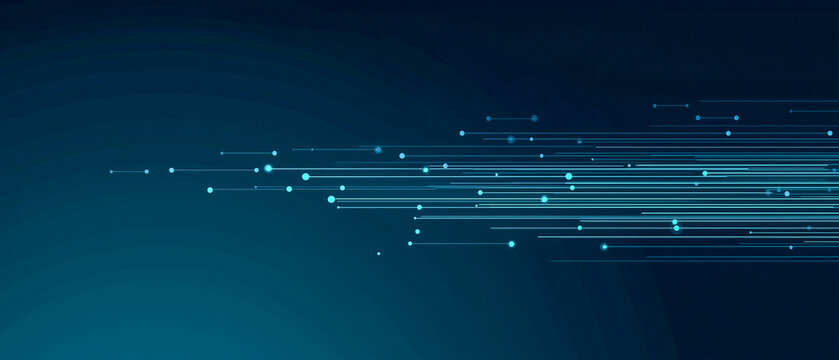 Abstract blue background with glowing lines and dots, futuristic digital neural circuit design, technology concept, modern and dynamic, suitable for innovation and science themes