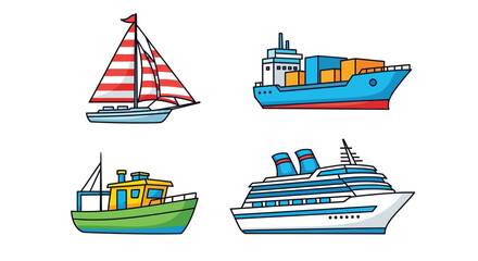 Colorful cartoon illustration displaying various types of water vessels © Jesmin