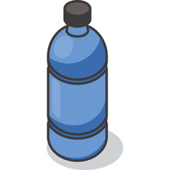 Pixel Art Blue Water Bottle With Black Cap And Shadow In Isometric View On Transparent Background Vector Illustration