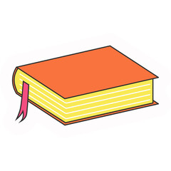 Orange Book With Yellow Pages And Pink Bookmark On Transparent Background Flat Design