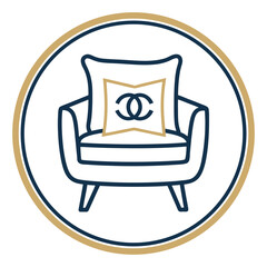 Abstract furniture logo design concept. Symbol and icon of chairs, sofa, tables, and home furnishings	
