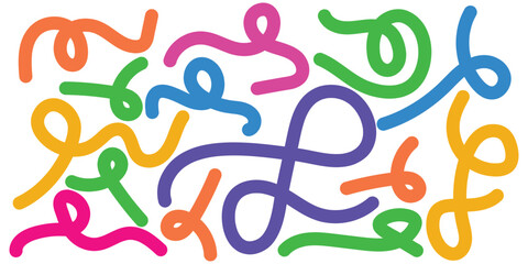 Color Line Shapes with Gradient. Abstract Wavy Pattern on White Background. 3D Rainbow Color Waves Graphic