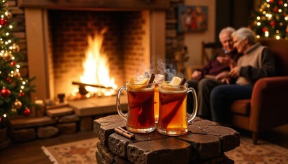 Cozy Christmas Couple and Fireplace