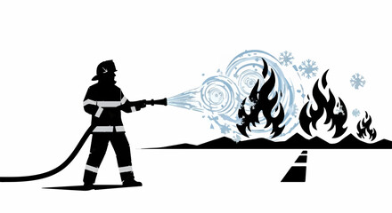 Firefighter bravely battling flames with water spray, symbolizing control and safety.