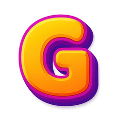 A vibrant glowing three dimensional letter g with a shiny bubbly texture and a purple and orange gradient isolated on transparent background