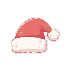 Cute red and white Santa hat illustration with soft shadows and sparkling details, perfect for Christmas and holiday designs, isolated on transparent background.