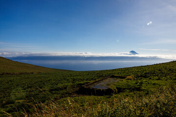 São Jorge island landscapes, Azores archipelago, travel and explore Portugal.
