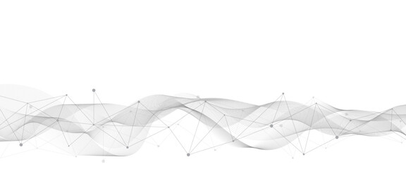 Abstract geometric background with connecting dot and lines with low poly triangle shapes with waves. Mesh Background Vector design digital technology concept Global network connection data structure.