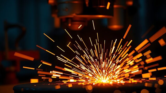 Abstract close-up of glowing sparks in metalworking, highlighting industrial energy and craftsmanship.