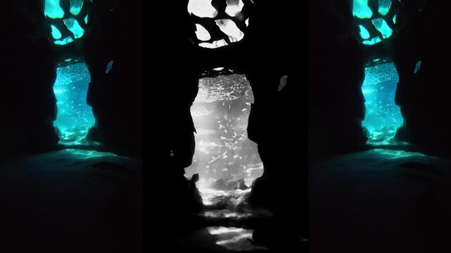 cavit&eacute;e sous-marine et passages de poissons 