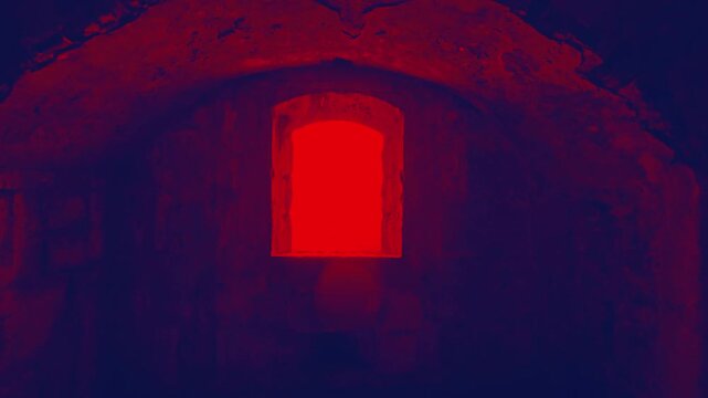 Environnement sombre (creepy) en recul dans les arches rouge. Transylvanie 