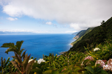 São Jorge island landscapes, Azores archipelago, travel and explore Portugal.