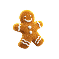 Gingerbread man cookie with white icing and sugar sprinkles on black christmas holiday isolated on a transparent background