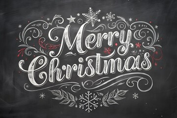 Elegant chalkboard merry christmas greeting with ornate flourishes