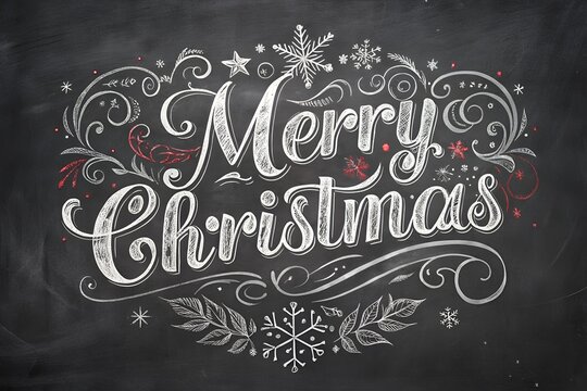 Elegant chalkboard merry christmas greeting with ornate flourishes