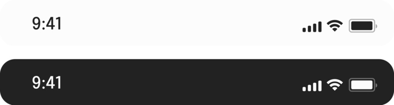 Mobile phone status bar interface showing time wifi signal and battery level for ui design asset resource on transparent background